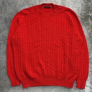 Vintage Red Cable Knit Bergdorf Goodman Cashmere Sweater. Size XXL.